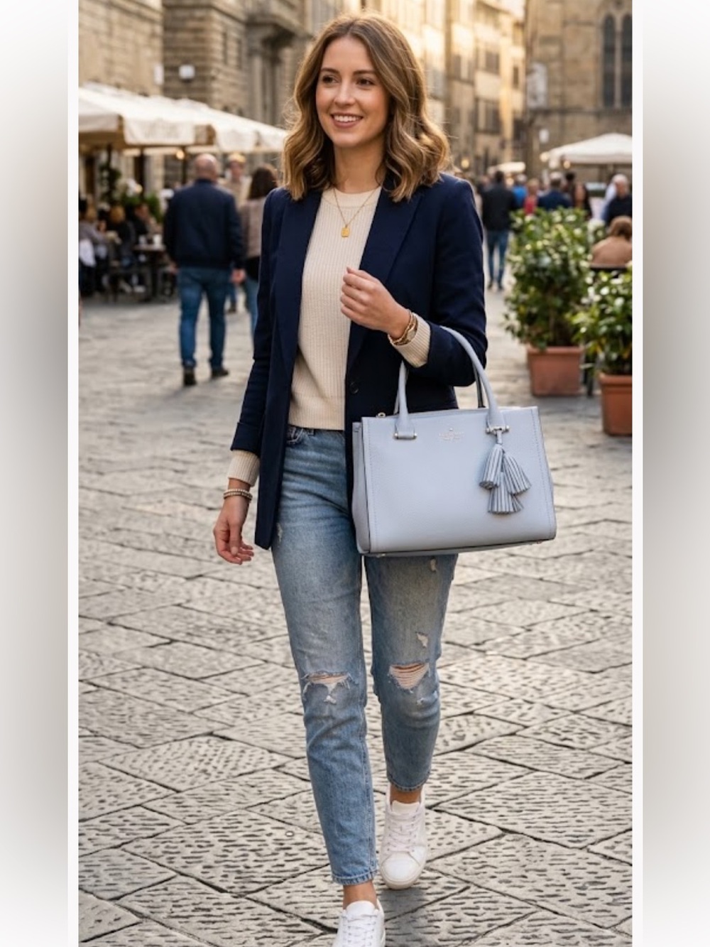 kate spade Pale Blue Leather Satchel with Tassel Charm